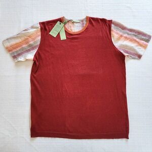 DALMINE Linen Knit Pullover Shirt Tee T-shirt with Woven Linen Sleeves Sz 54 XL